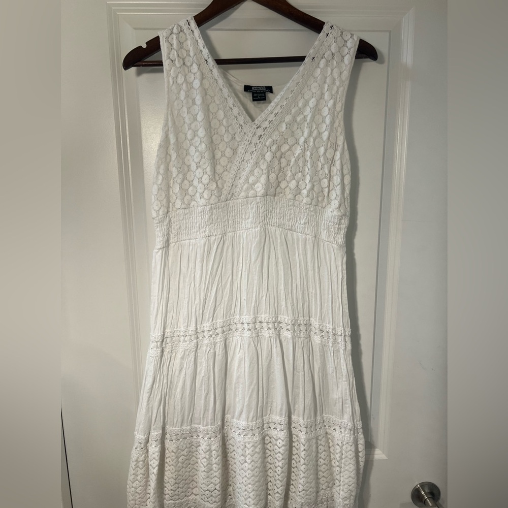 Full length white tiered dress
